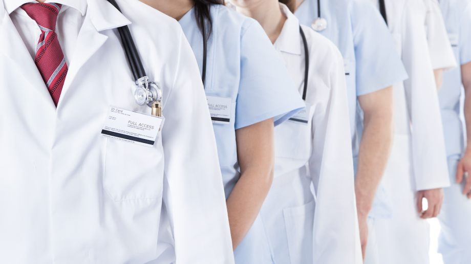 hospital staff in a line